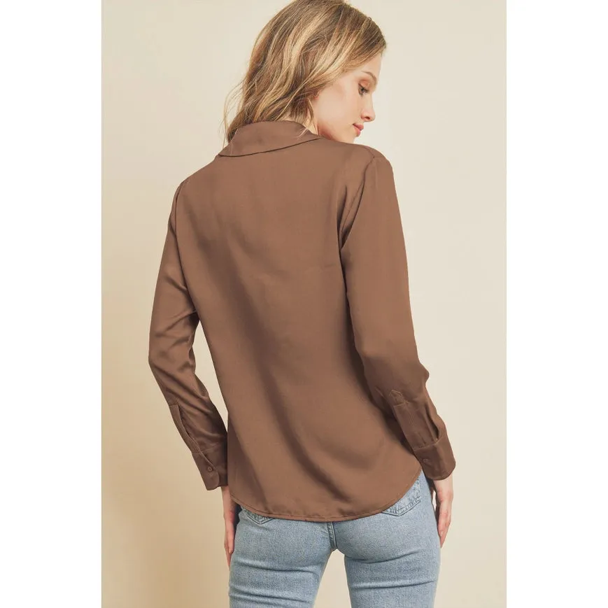 Dull Satin Slim Shirt  Mocha