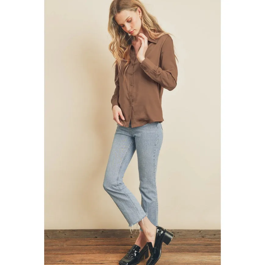 Dull Satin Slim Shirt  Mocha