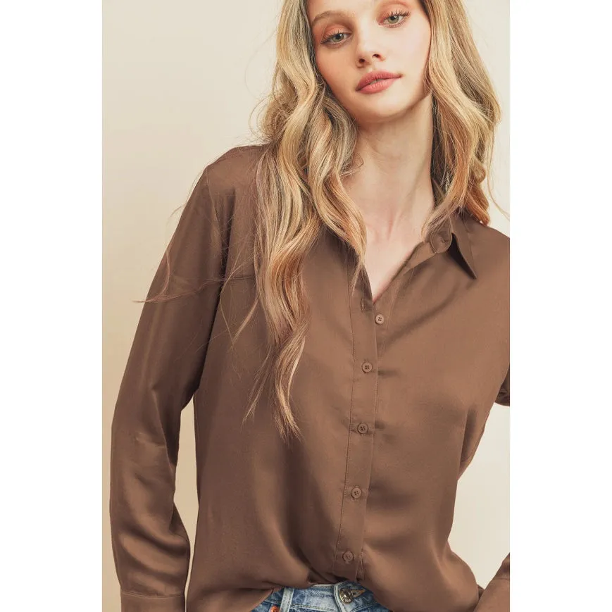 Dull Satin Slim Shirt  Mocha