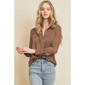 Dull Satin Slim Shirt  Mocha