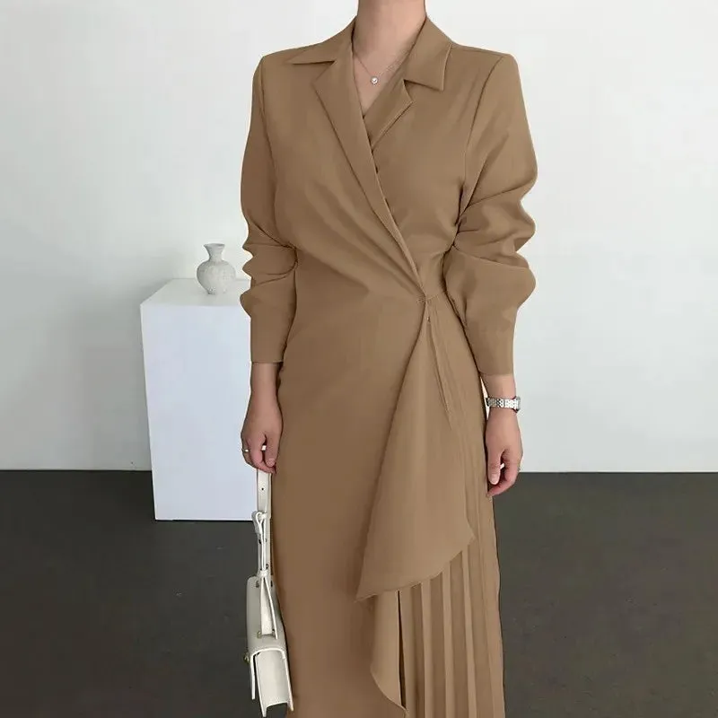 Elegant Asymmetrical Wrap Dress for Business Settings