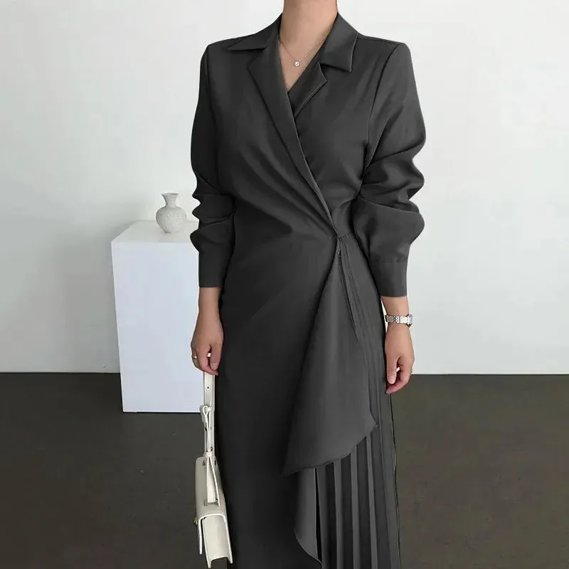 Elegant Asymmetrical Wrap Dress for Business Settings