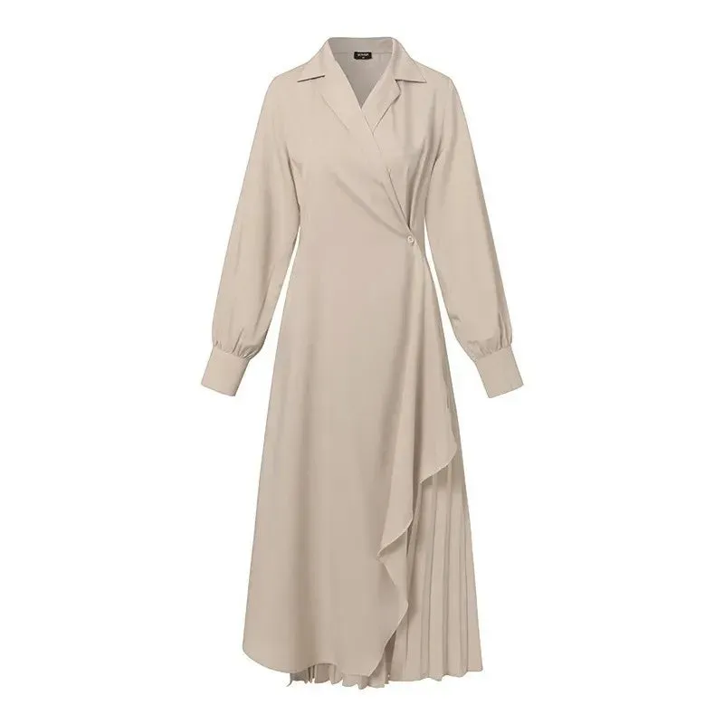 Elegant Asymmetrical Wrap Dress for Business Settings