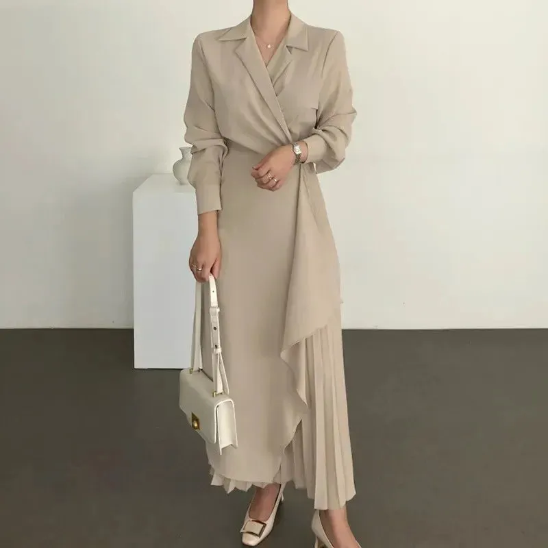 Elegant Asymmetrical Wrap Dress for Business Settings