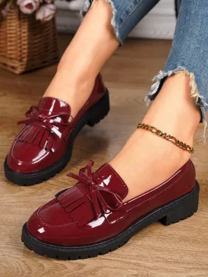 elveswallet Shiny Patent Tassel Flat Loafers