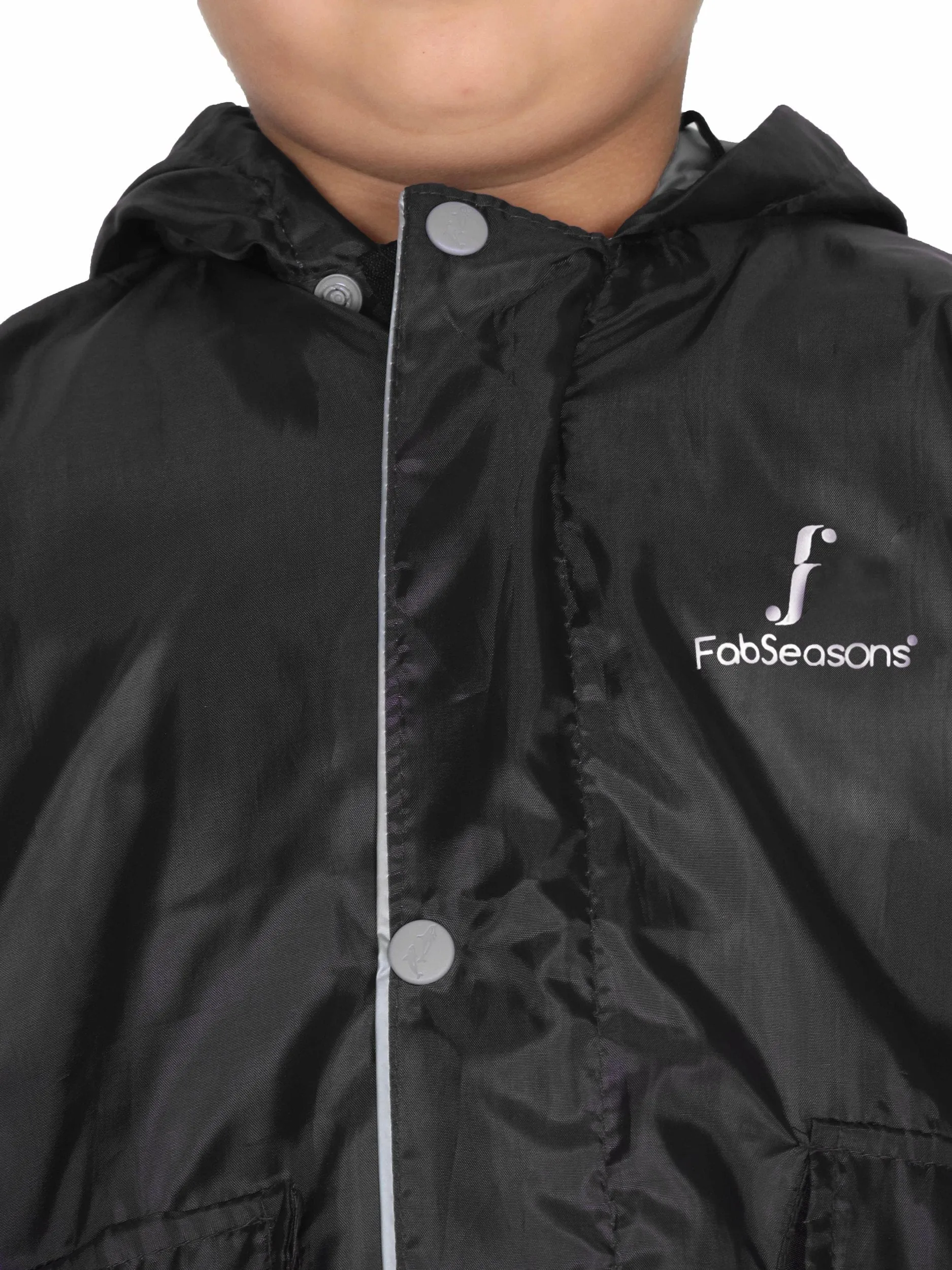 FABSEASONS UNISEX BLACK WATERPROOF LONG - FULL RAINCOAT FOR KIDS WITH HOOD