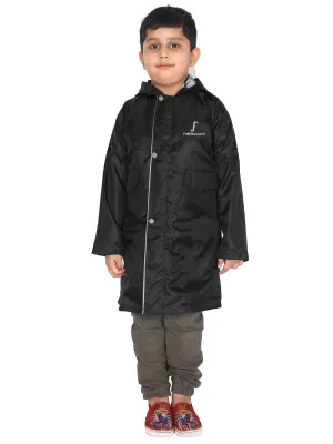 FABSEASONS UNISEX BLACK WATERPROOF LONG - FULL RAINCOAT FOR KIDS WITH HOOD