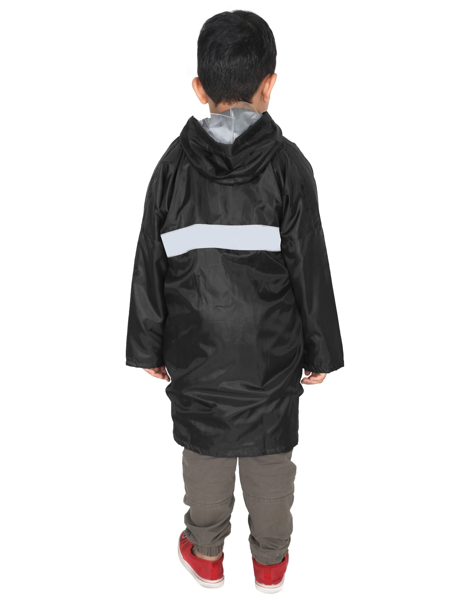 FABSEASONS UNISEX BLACK WATERPROOF LONG - FULL RAINCOAT FOR KIDS WITH HOOD