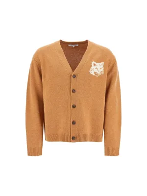 Fox Head Intarsia Wool Cardigan