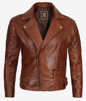 Frisco Quilted Asymmetrical Brown Motorcycle Leather Jacket