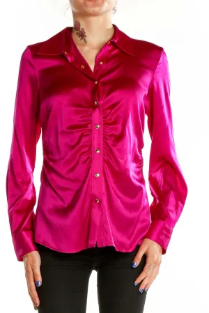 Fuchsia Satin Button-Up Blouse