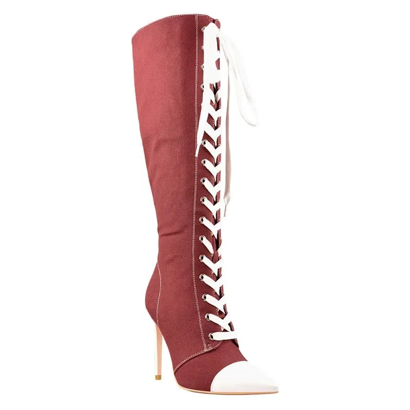 Funki Buys | Boots | Women's Lace Up Canvas Stiletto Boots