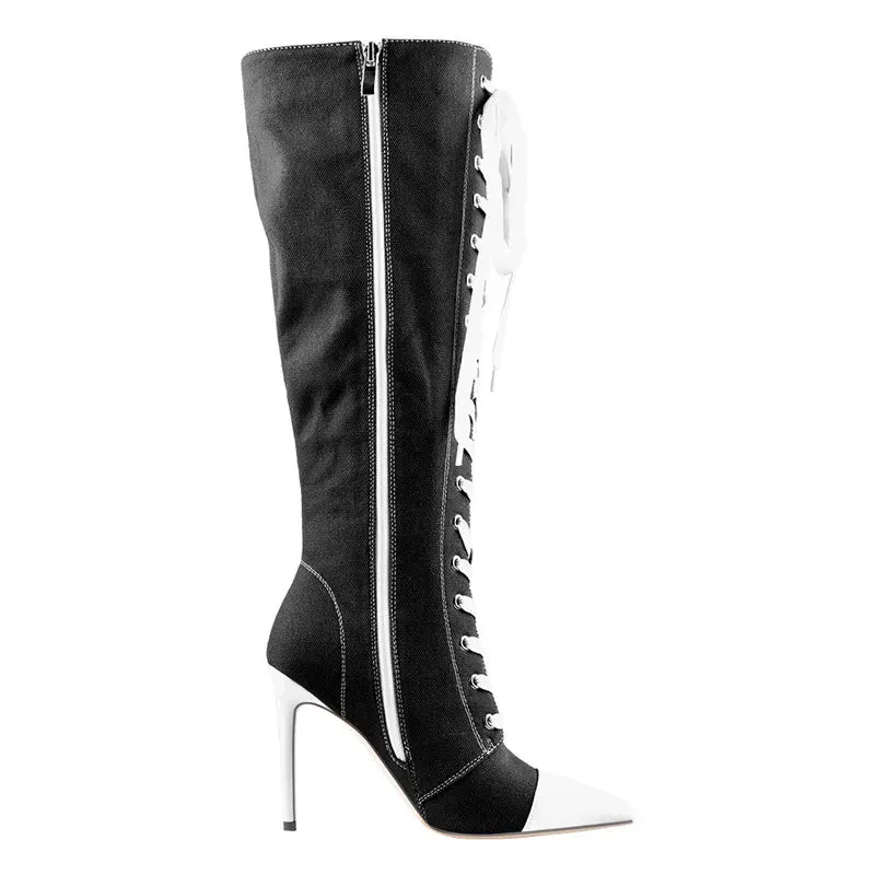 Funki Buys | Boots | Women's Lace Up Canvas Stiletto Boots