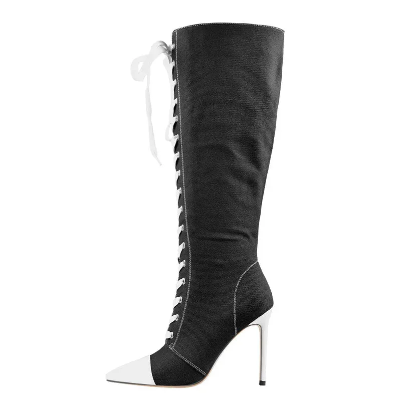 Funki Buys | Boots | Women's Lace Up Canvas Stiletto Boots