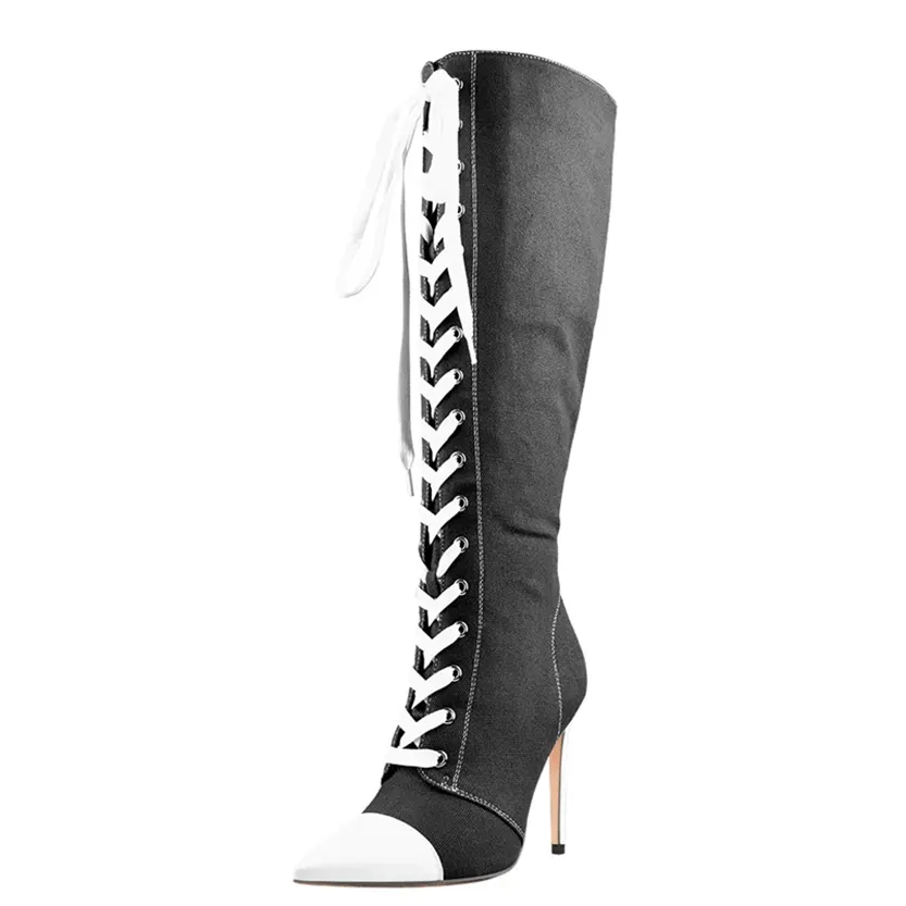 Funki Buys | Boots | Women's Lace Up Canvas Stiletto Boots