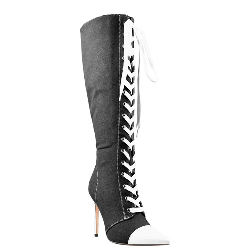 Funki Buys | Boots | Women's Lace Up Canvas Stiletto Boots