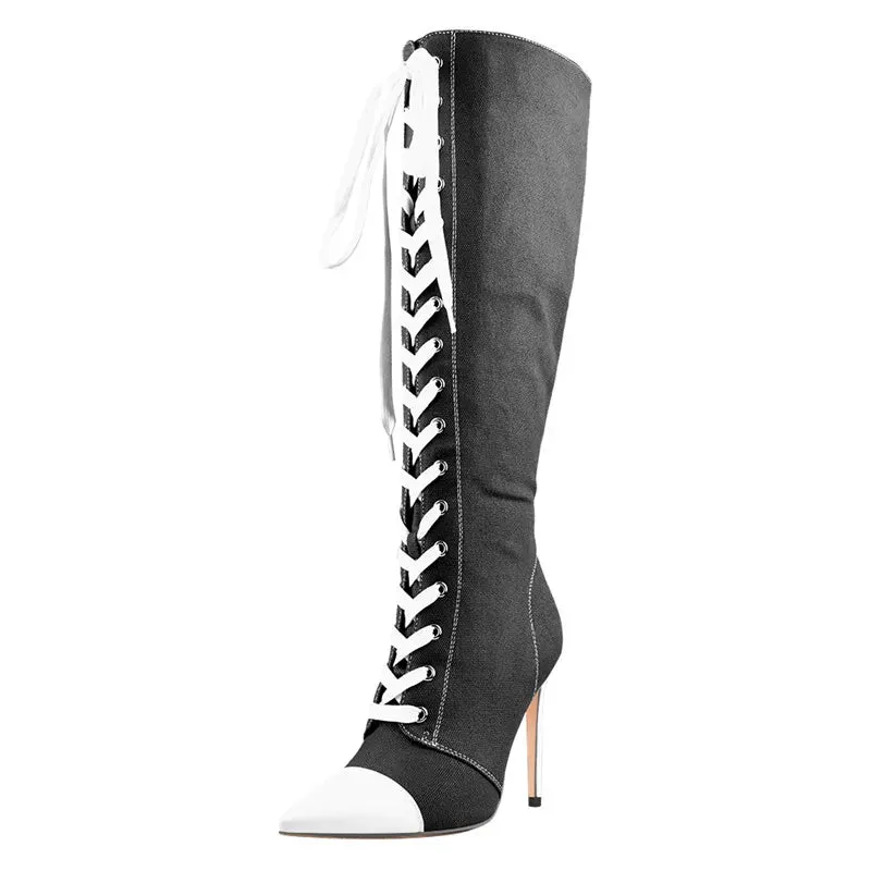 Funki Buys | Boots | Women's Lace Up Canvas Stiletto Boots