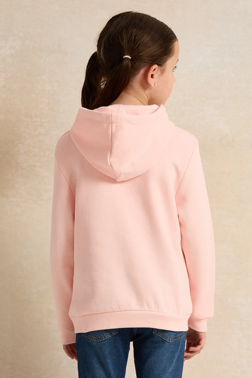 Girls Pink Snoopy Print Hooded Sweatshirt