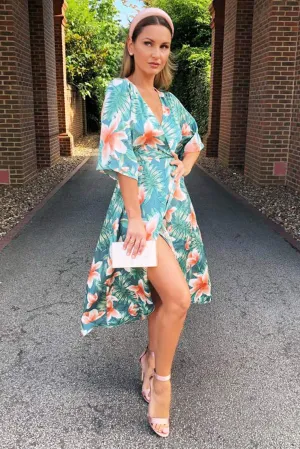 Green Floral Wrap Maxi Dress