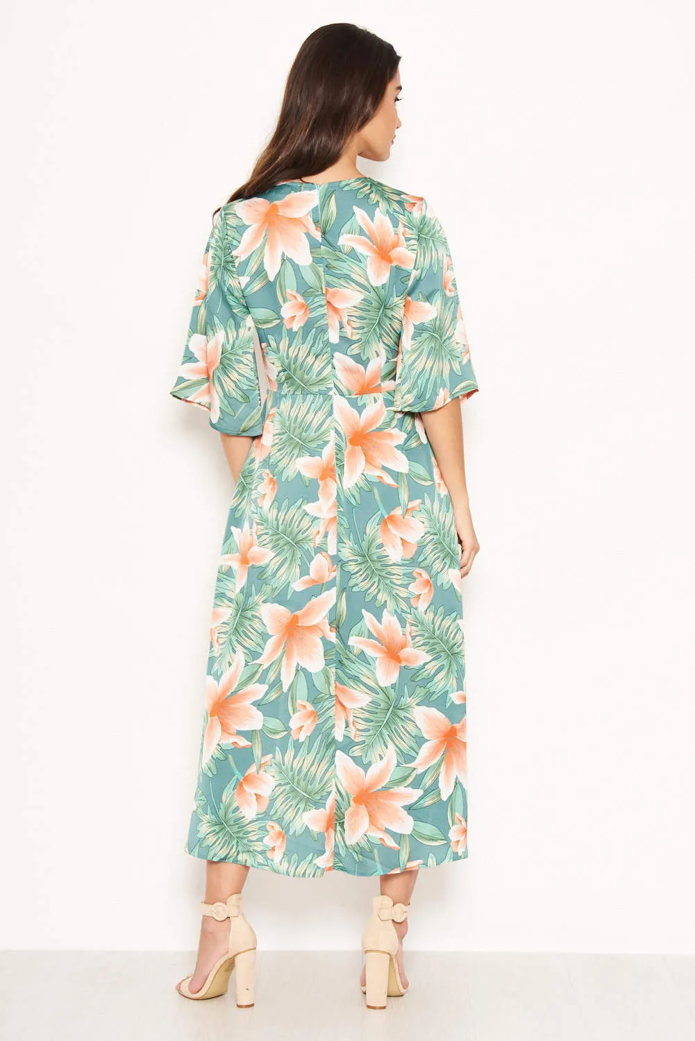 Green Floral Wrap Maxi Dress