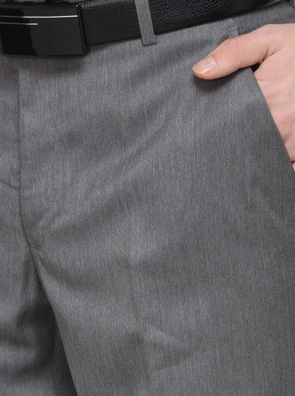 Grey Solid Classic Fit Formal Trouser | Greenfibre