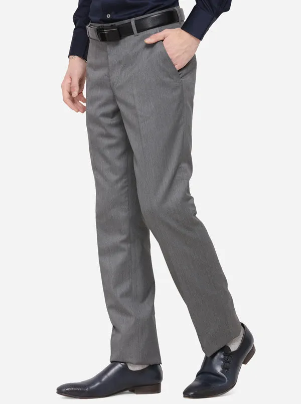 Grey Solid Classic Fit Formal Trouser | Greenfibre