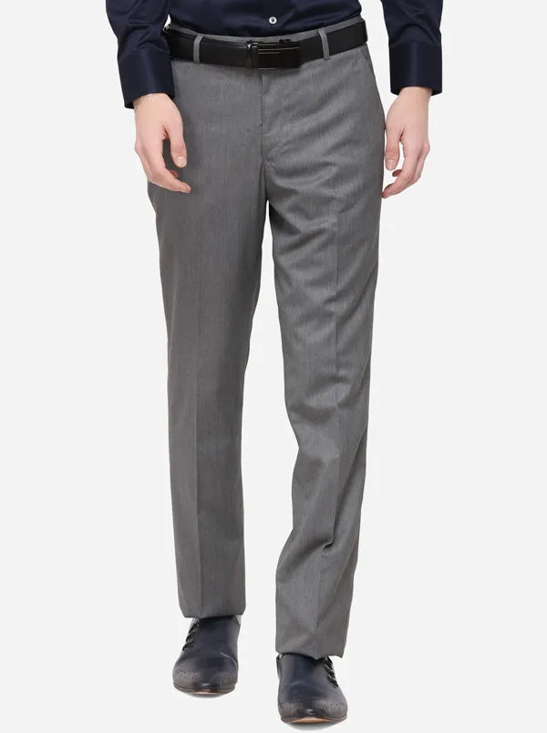 Grey Solid Classic Fit Formal Trouser | Greenfibre