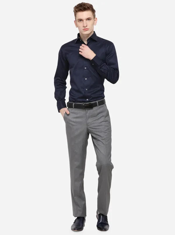 Grey Solid Classic Fit Formal Trouser | Greenfibre