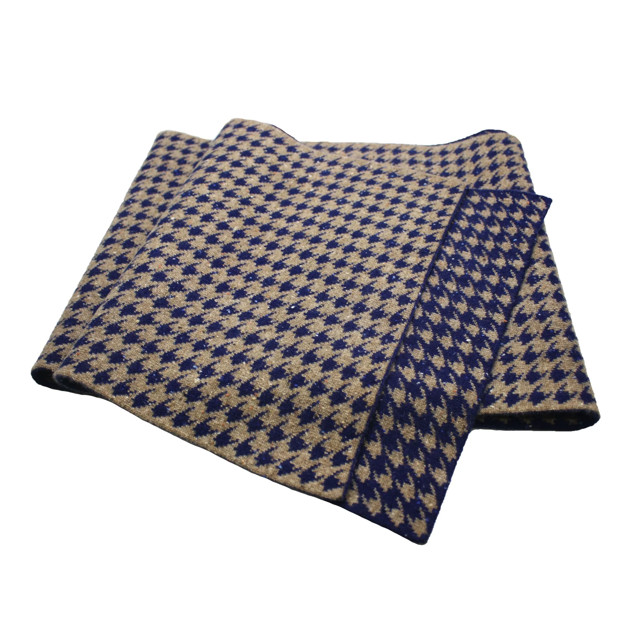 Hounds Tooth knitted Cashmere Scarf Kotara Camel Blue