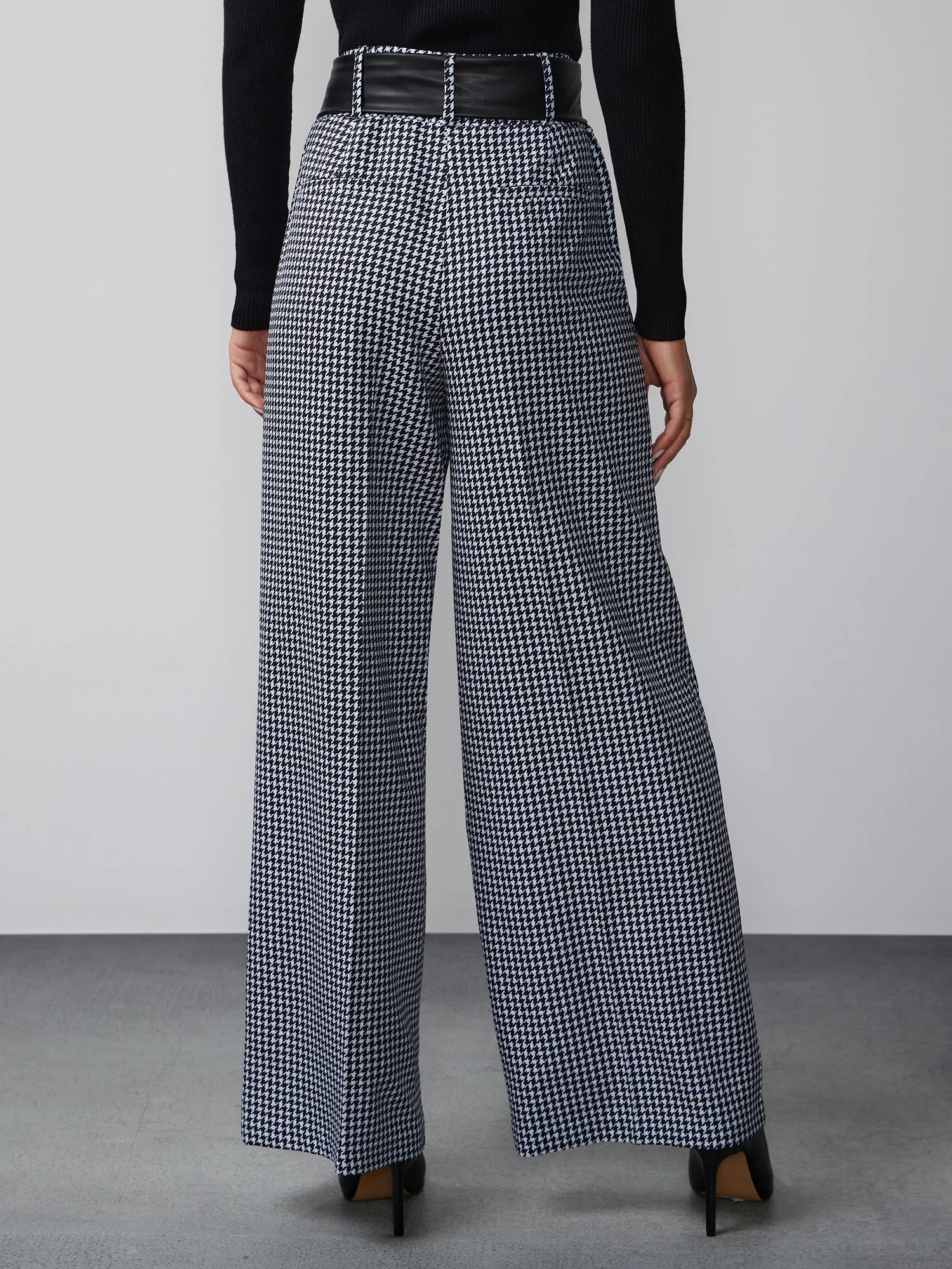 Houndstooth Belted Wide Leg Pant