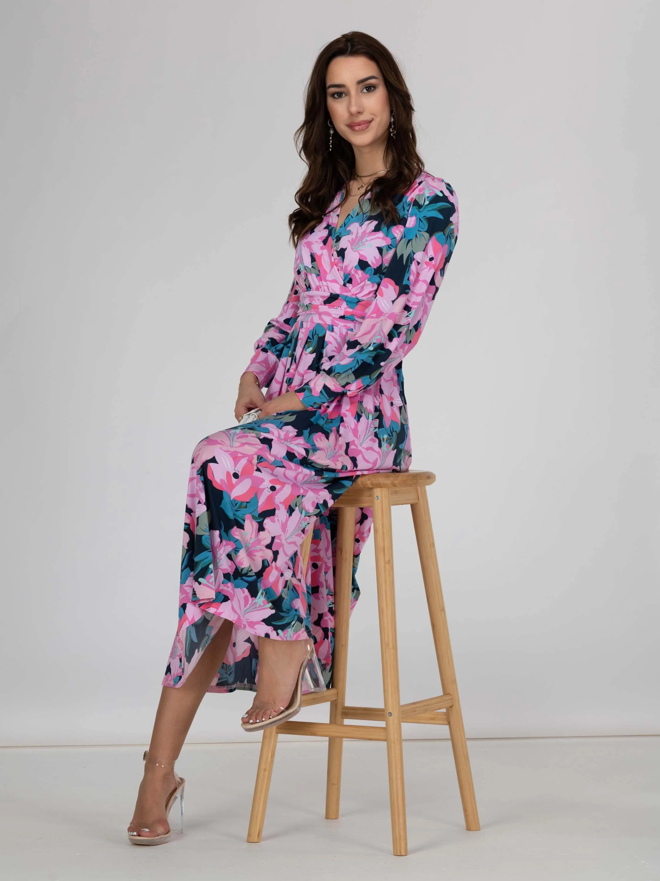 Jolie Moi Allyn Long Sleeved Maxi Dress, Floral Multi