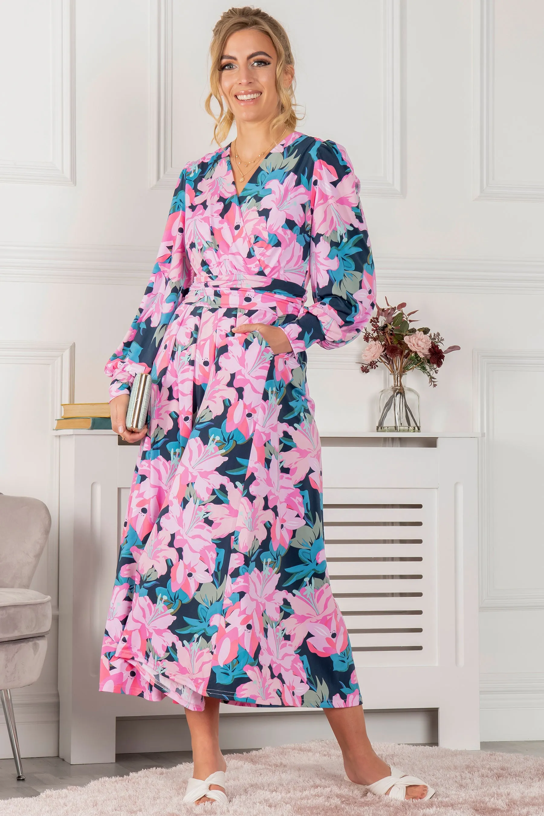 Jolie Moi Allyn Long Sleeved Maxi Dress, Floral Multi