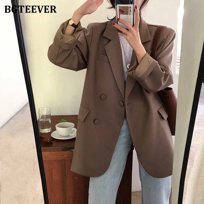 Joskaa Chic Loose Light Green Women Blazer Summer One Button Female Suit Jacket Full Sleeve Outwear blaser femme 2024