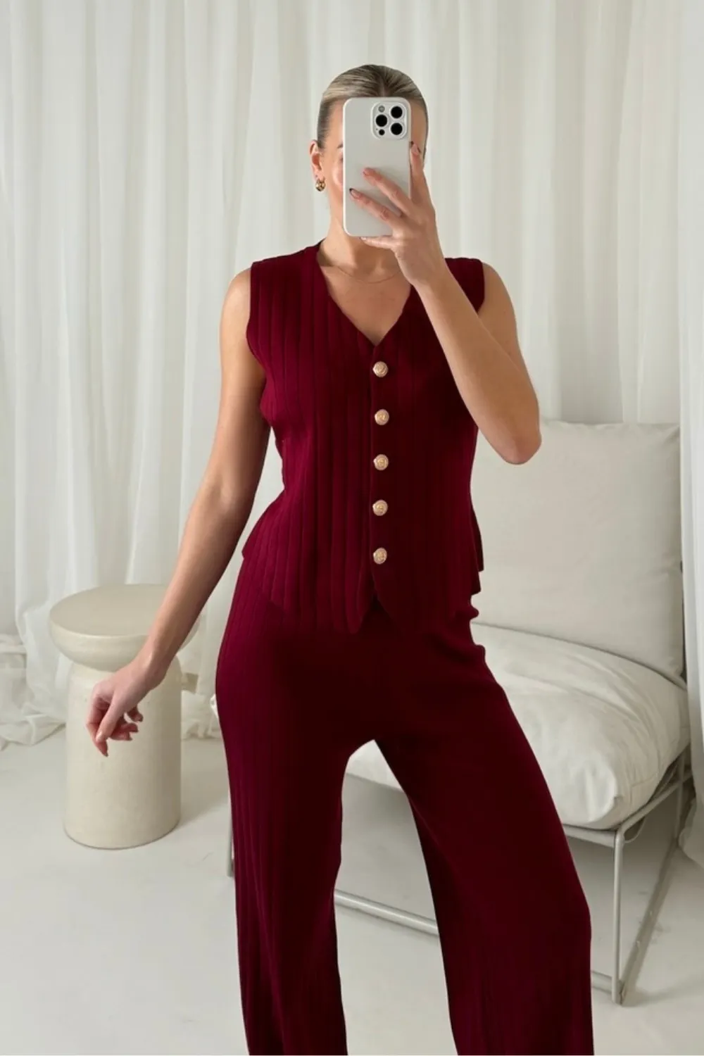 Keeley burgundy waistcoat knit co ord