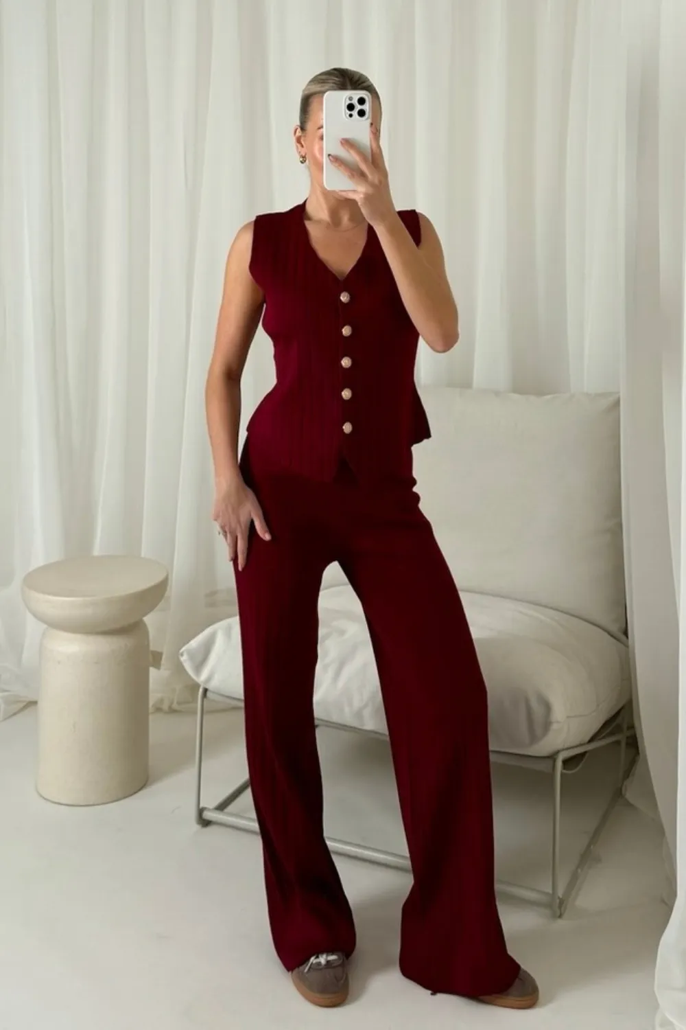 Keeley burgundy waistcoat knit co ord