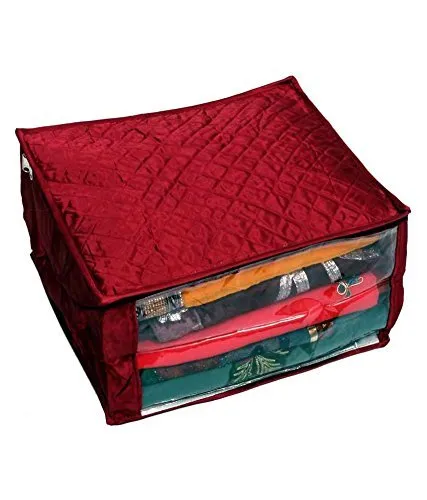 Kuber Industries 3 Layered Quilted 2 Piece Satin Saree Cover and Blouse Cover Set, Maroon