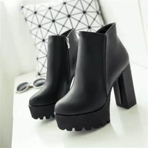 Ladies' Cozy High-Heeled Winter Boots with Thick Soles and Side Zipper