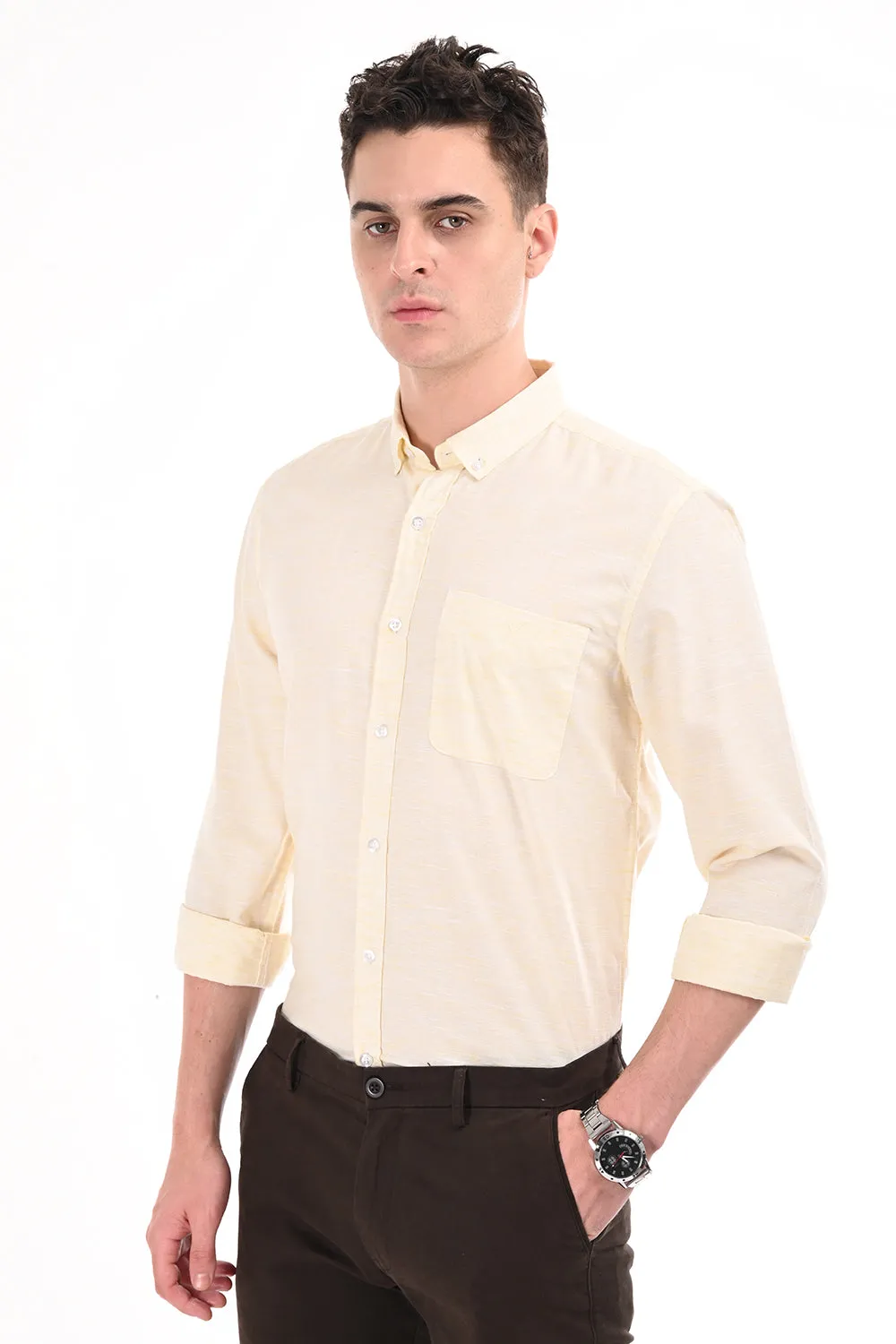 Light Beige Lenin Semi Formal Shirt