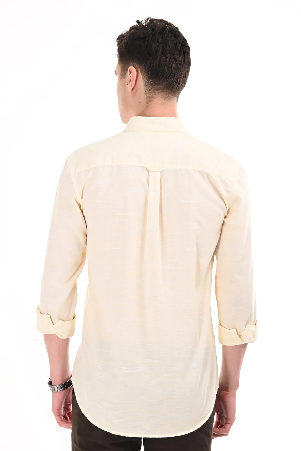 Light Beige Lenin Semi Formal Shirt