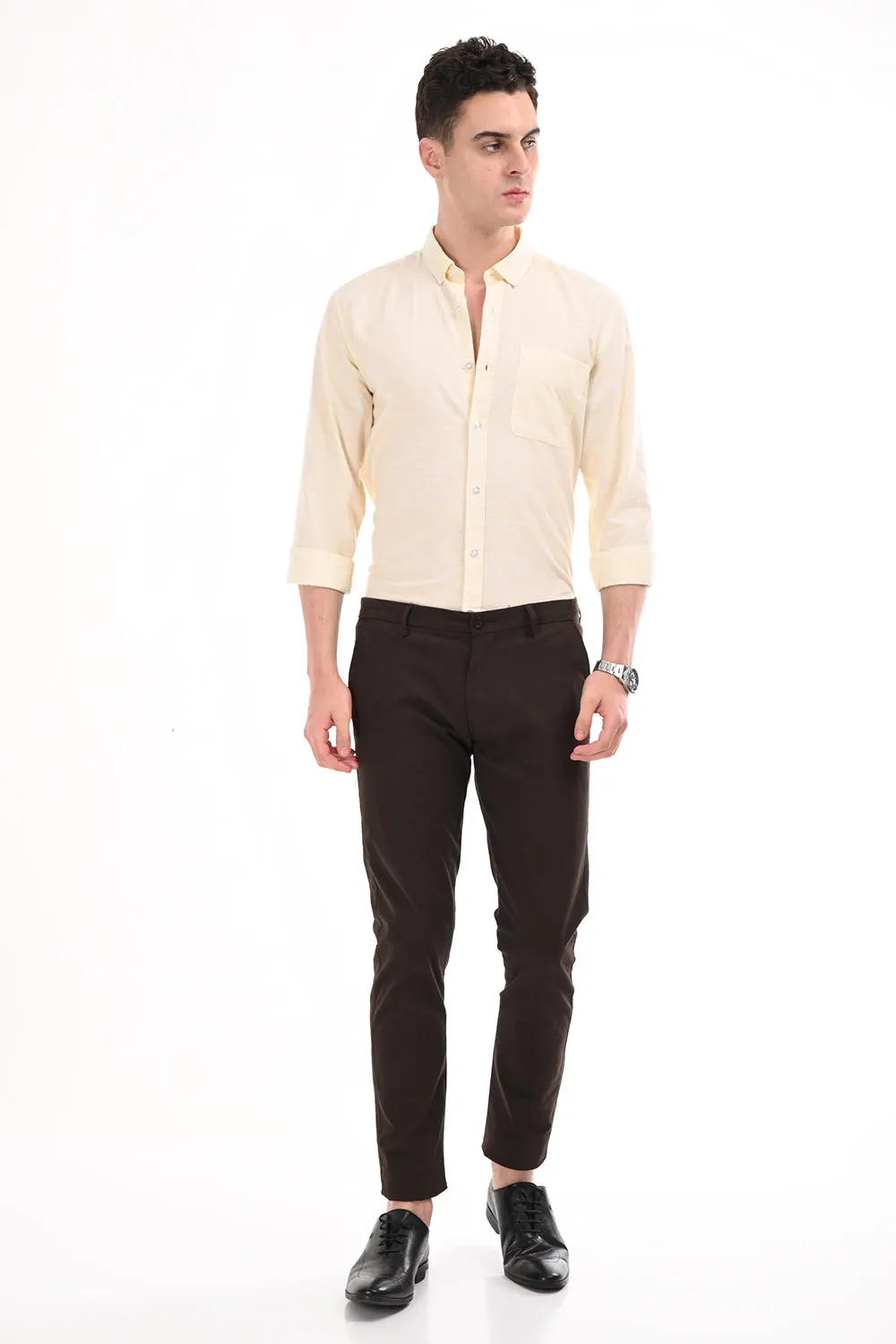 Light Beige Lenin Semi Formal Shirt