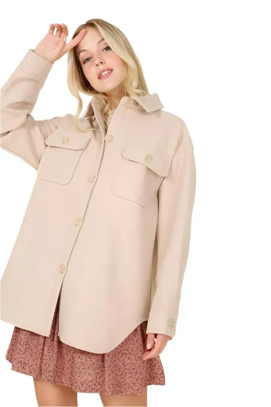 Light Beige Shacket with Pockets