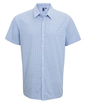 Light Blue/White - Microcheck (Gingham) short sleeve cotton shirt