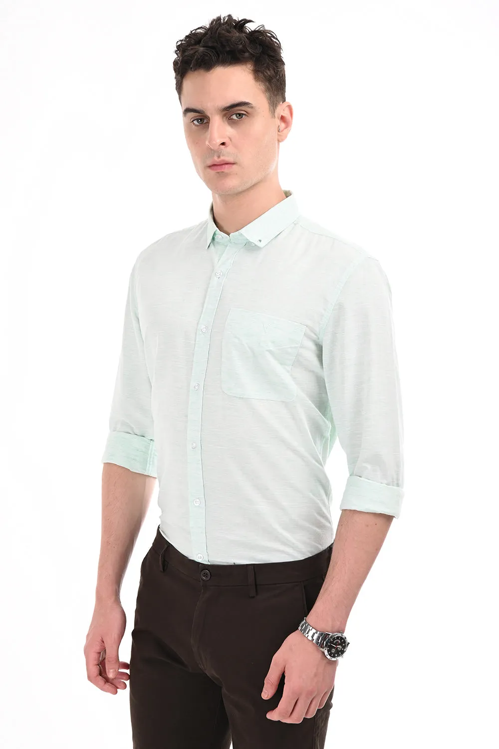 Light Green Lenin Semi Formal Shirt