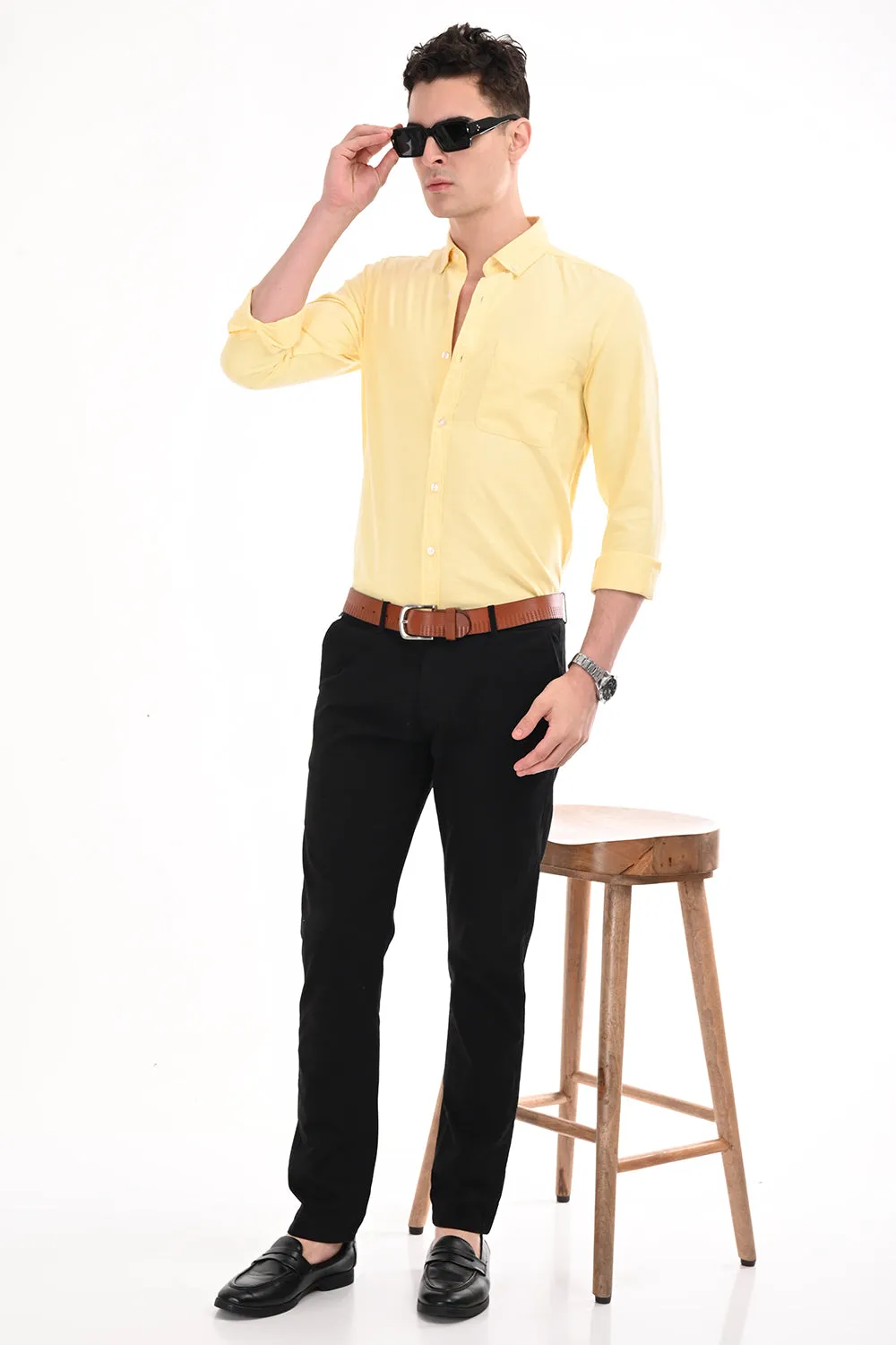 Light Yellow New Age Oxford Semi Formal Shirt