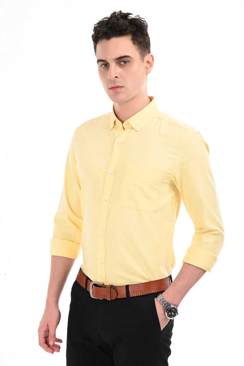 Light Yellow New Age Oxford Semi Formal Shirt