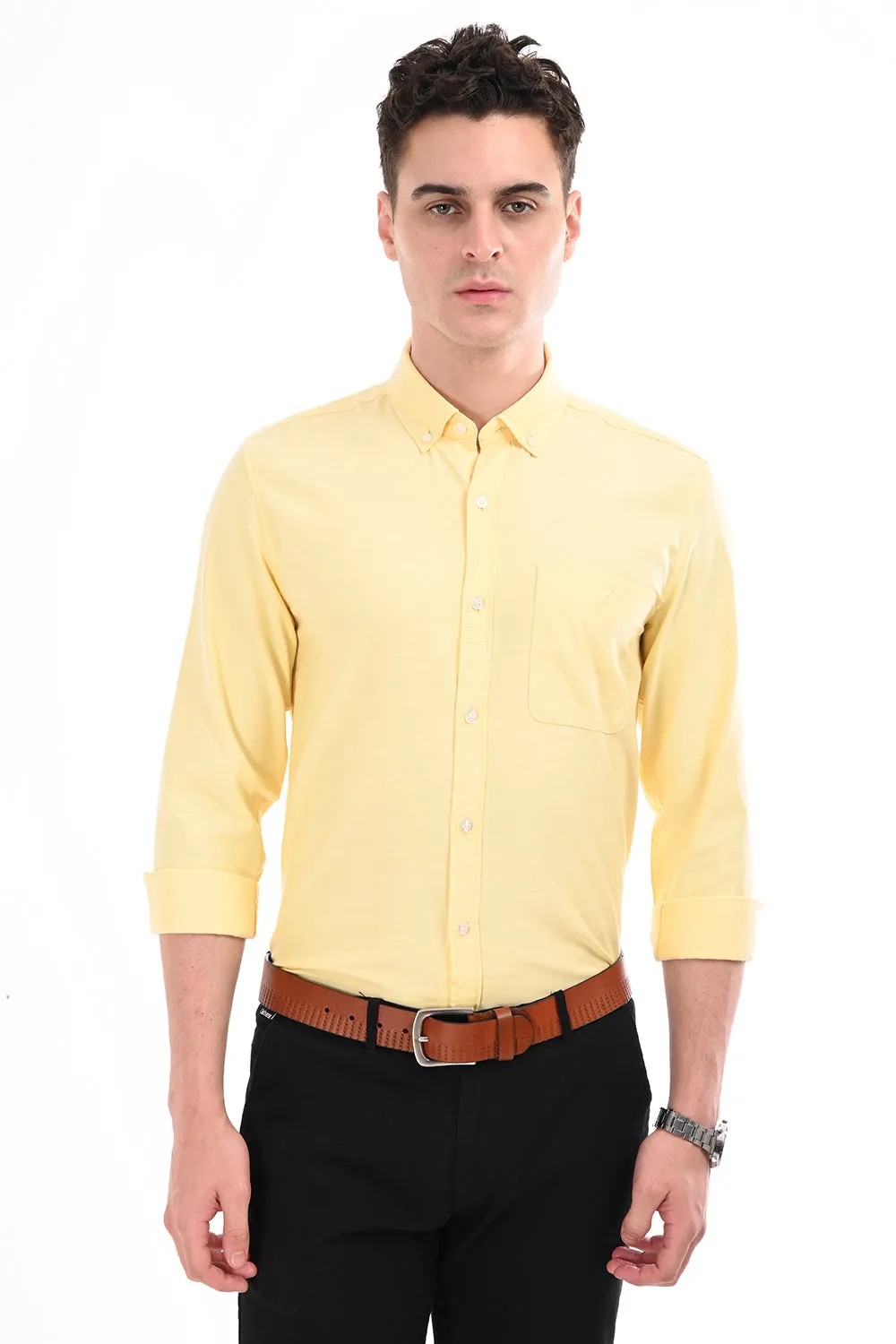 Light Yellow New Age Oxford Semi Formal Shirt