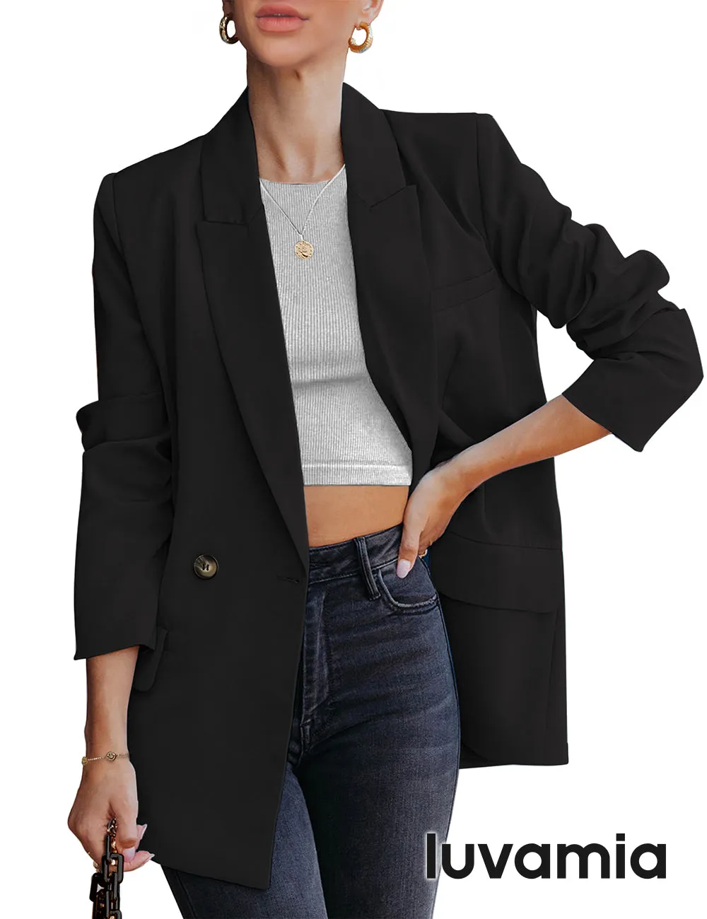 luvamia Blazer Jackets for Women Work Casual Office Long Sleeve Fashion Dressy Business Outfits