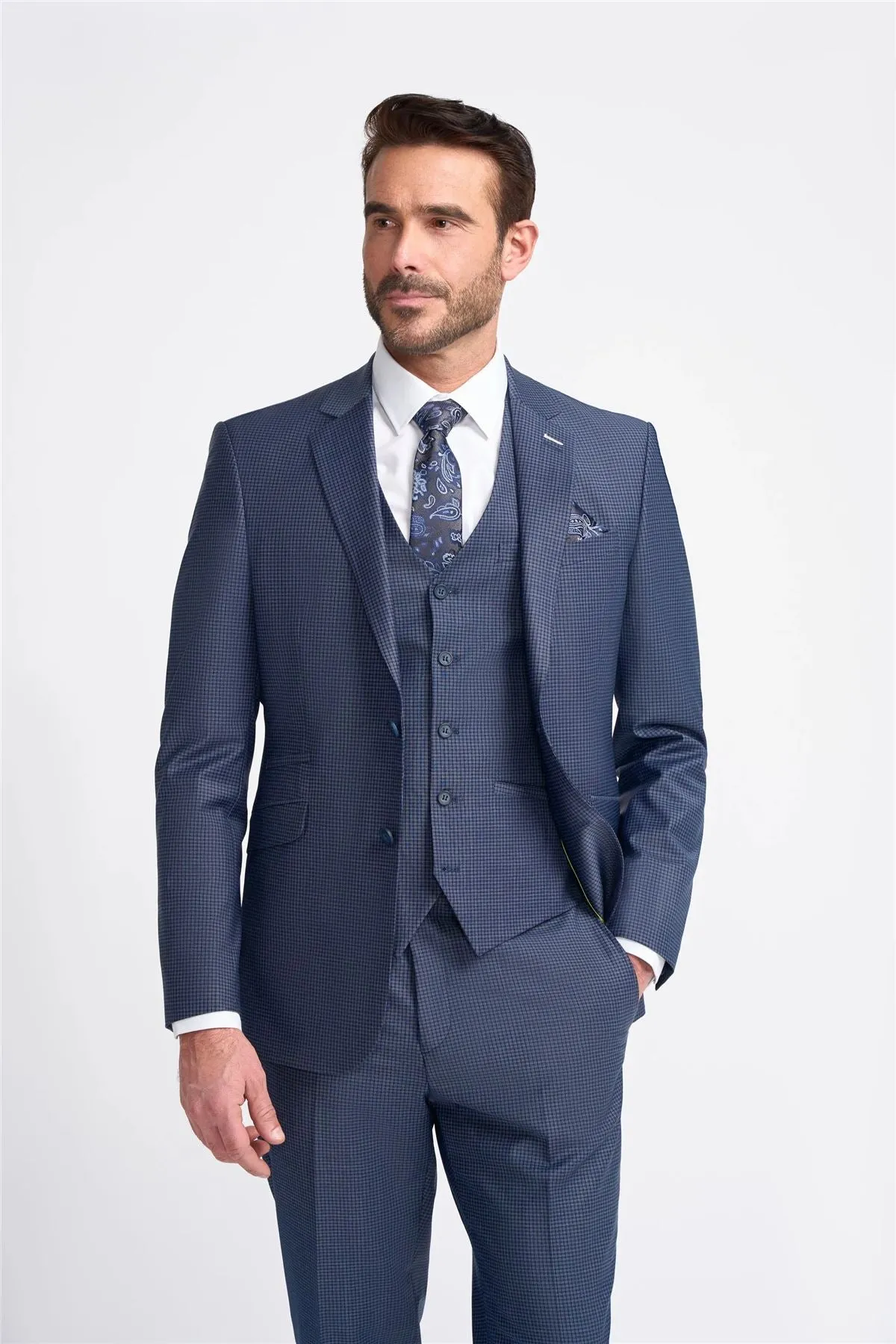 Men's Blazer Navy Check Tailored Fit Formal Suit Jacket