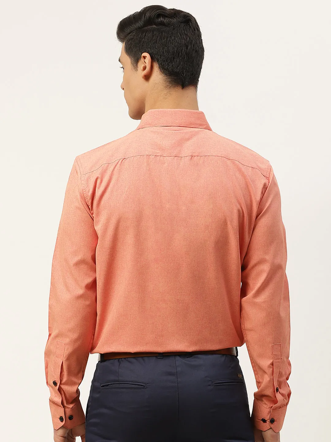 Men's Cotton Orange Solid Formal Shirt - Sojanya