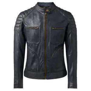 Men's Deep Navy Leather Moto Jacket